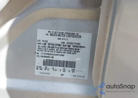 2005 Mazda Mazda6 S Sport из США, поврежденный, VIN 1YVHP80DX55M73988